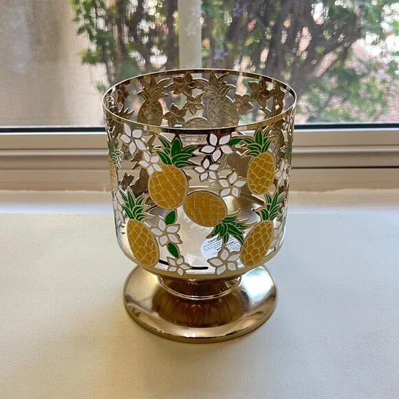 Bath & Body Works Pineapple Plumeria Flower Candle Holder Sleeve 3 Wick Pedestal - Picture 2 of 6